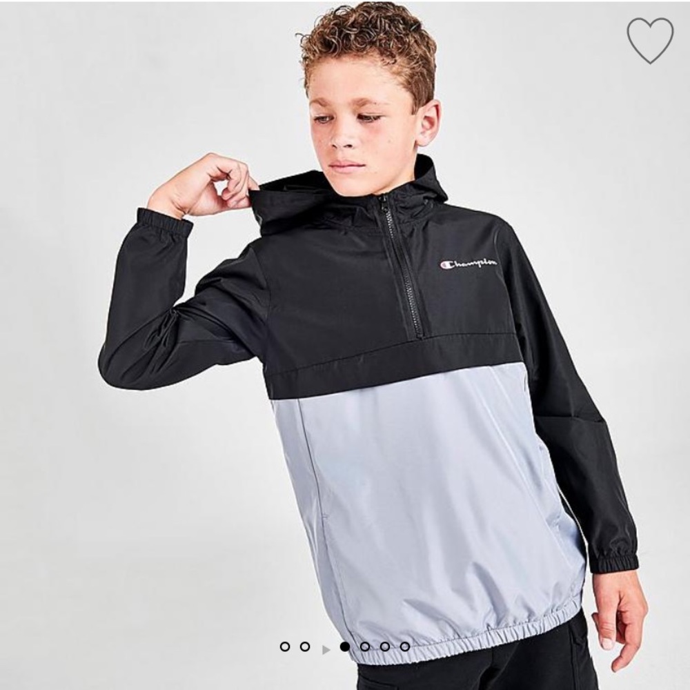 CHAMPION Boy’s Black and Gray Color-block Half Zip Pullover Jacket
